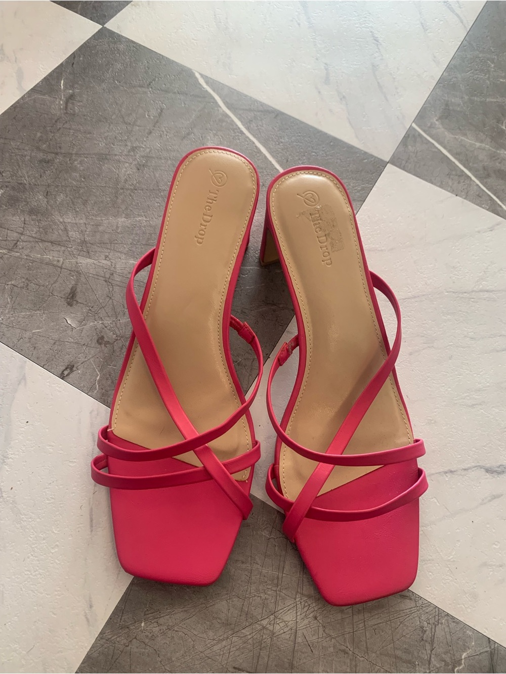 Bright Pink Strappy Square-Toe Heels
